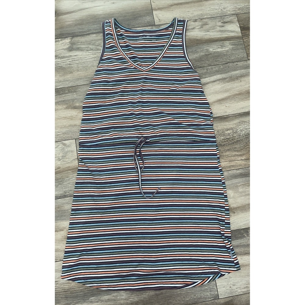Eddie Bauer Womens Small Multicolor Striped V-Neck Sleeveless Drawstring Dress